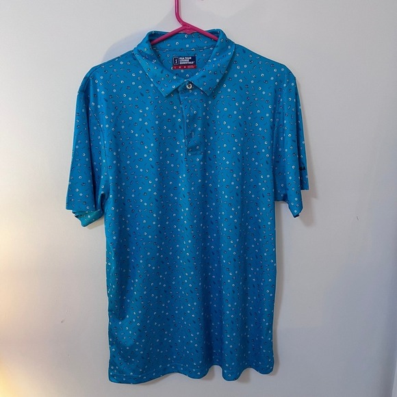 PGA TOUR COURSE ESSENTIALS Other - PGA TOUR COURSE ESSENTIALS Men's Golf Polo Shirt Size Large Teal Blue Patterned